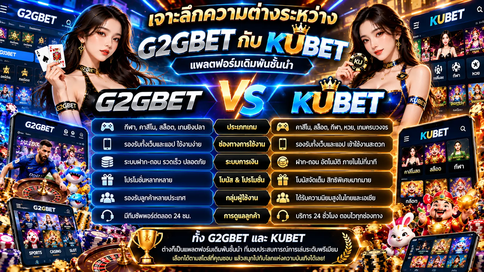 เจาะลึกความต่างระหว่าง G2GBET กับ KUBET แพลตฟอร์มเดิมพันชั้นนำ